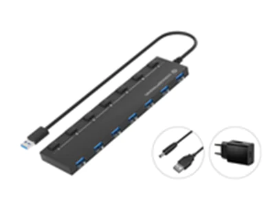 Conceptronic USB-Hub 7-Port 3.0 ->7x3.0 m.Netzteil sw