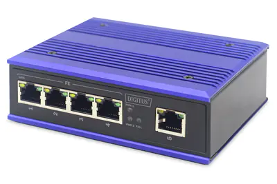 DIGITUS 4 Port Fast Ethernet Netzwerk Switch, Industrial, Unmanaged, 1 RJ45 Uplink DN-650105