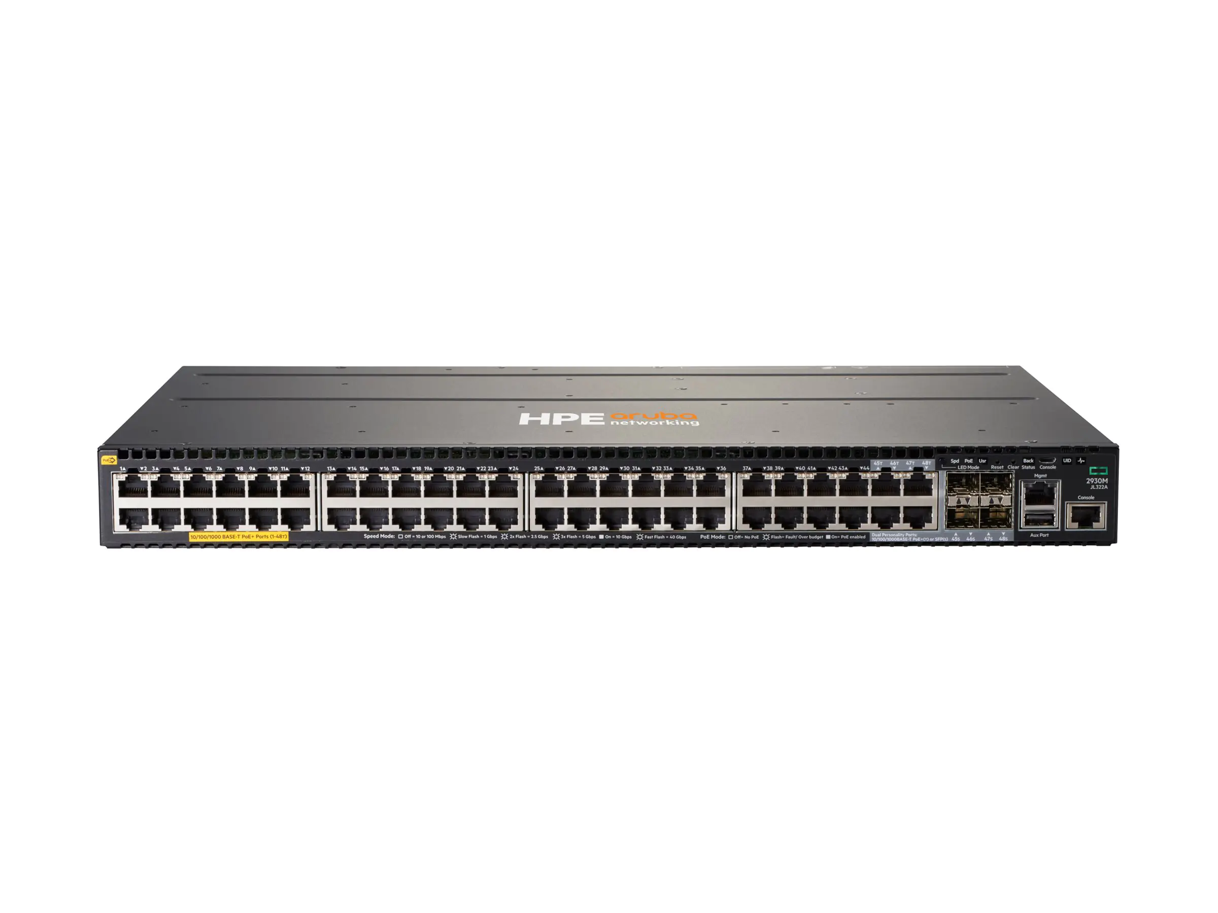 HPE Aruba 2930M 48G POE+ 1-Slot - Switch - L3 - managed - 44 x 10/100/1000 (PoE+) + 4 x Kombi-Gigabit-SFP - an Rack montierbar - PoE+ (1440 W)