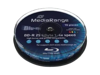 MediaRange Inkjet Fullsurface-Printable - 10 x BD-R - 25 GB 4x - mit Tintenstrahldrucker bedruckbare Oberfläche - Spindel