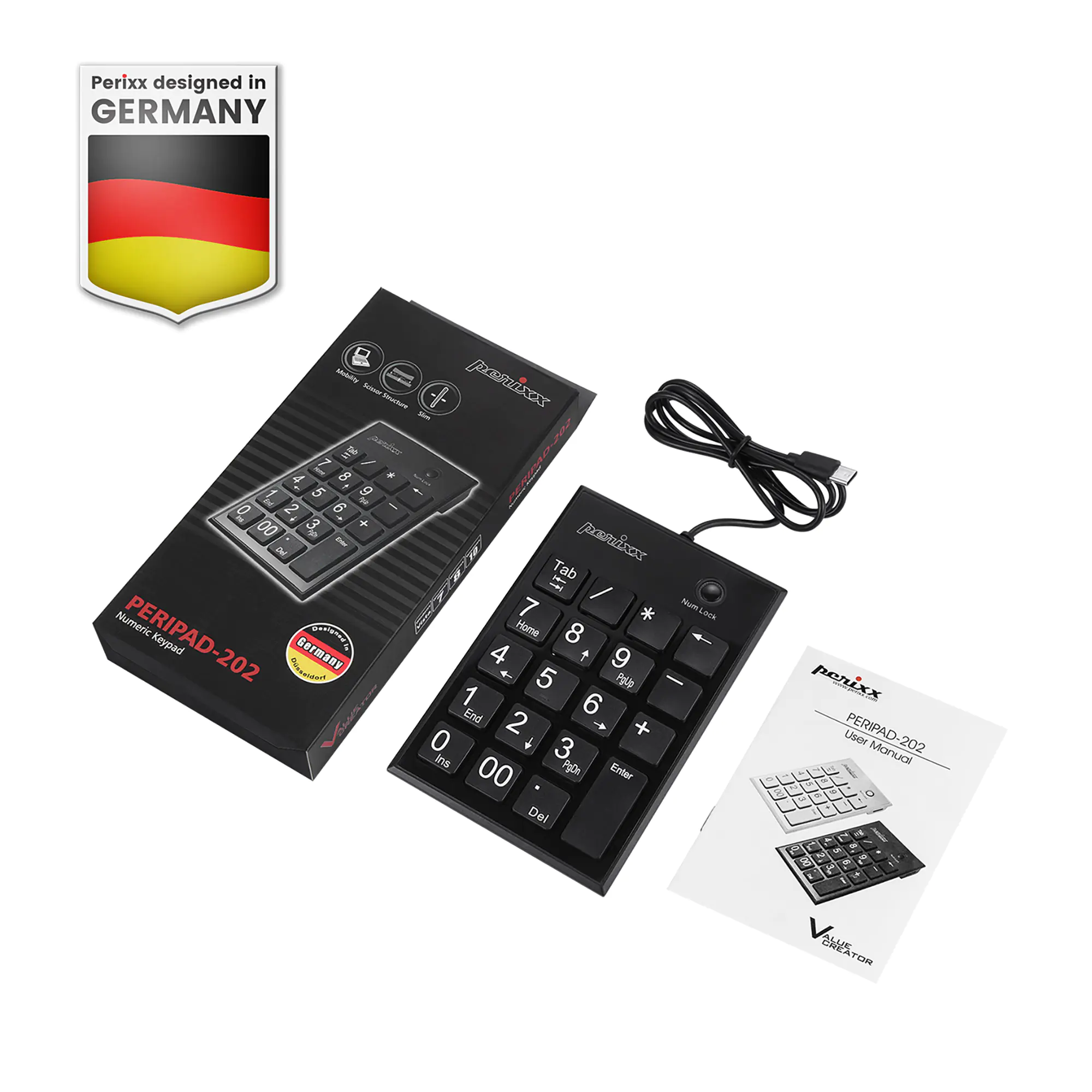 Perixx PERIPAD-202C Nummernblock kabelgebungen USB-C mit 2x USB 2.0 Hub USB-A - Touchpen - Touchpen - 19 Tasten