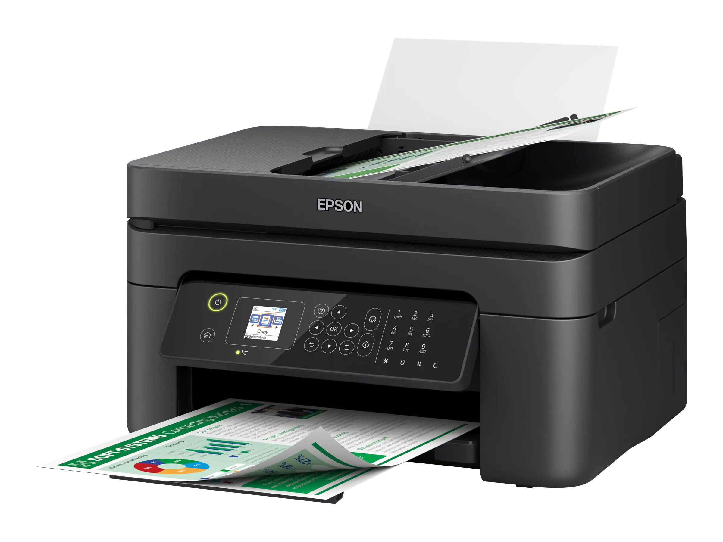Epson WorkForce WF-2830 - Multifunktionsdrucker - Farbe - Tintenstrahl - A4/Legal (Medien) - bis zu 10 Seiten/Min. (Drucken) - 100 Blatt - 33.6 Kbps - USB 2.0, Wi-Fi(n)