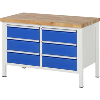 RAU Werkbank 8000 1.250 x 840-1.040 x 700 mm (B x H x T) enzianblau lichtgrau