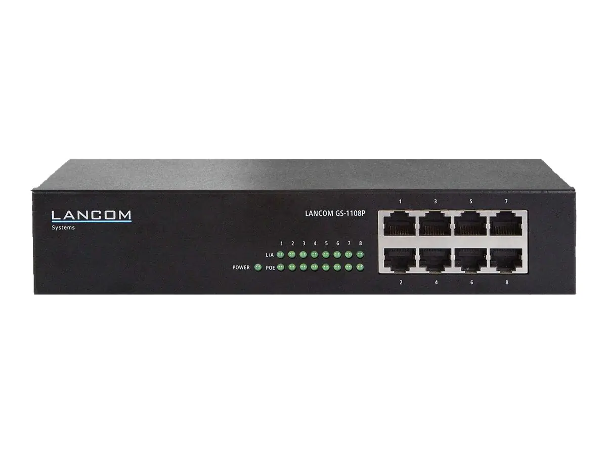 LANCOM GS-1108P - Switch - unmanaged - 8 x 10/100/1000 (PoE+) - Desktop, an Rack montierbar - PoE+ (60 W)