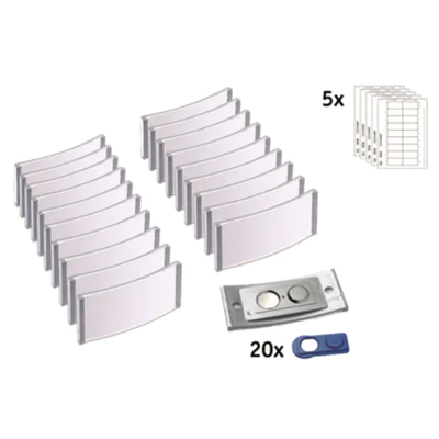 badgepoint® Namensschild polar® classic 65 x 30 mm (B x H) inkl. 5 Bogen (90 Namenskarten) Papier A4 weiß Magnet metall 20 St./Pack.