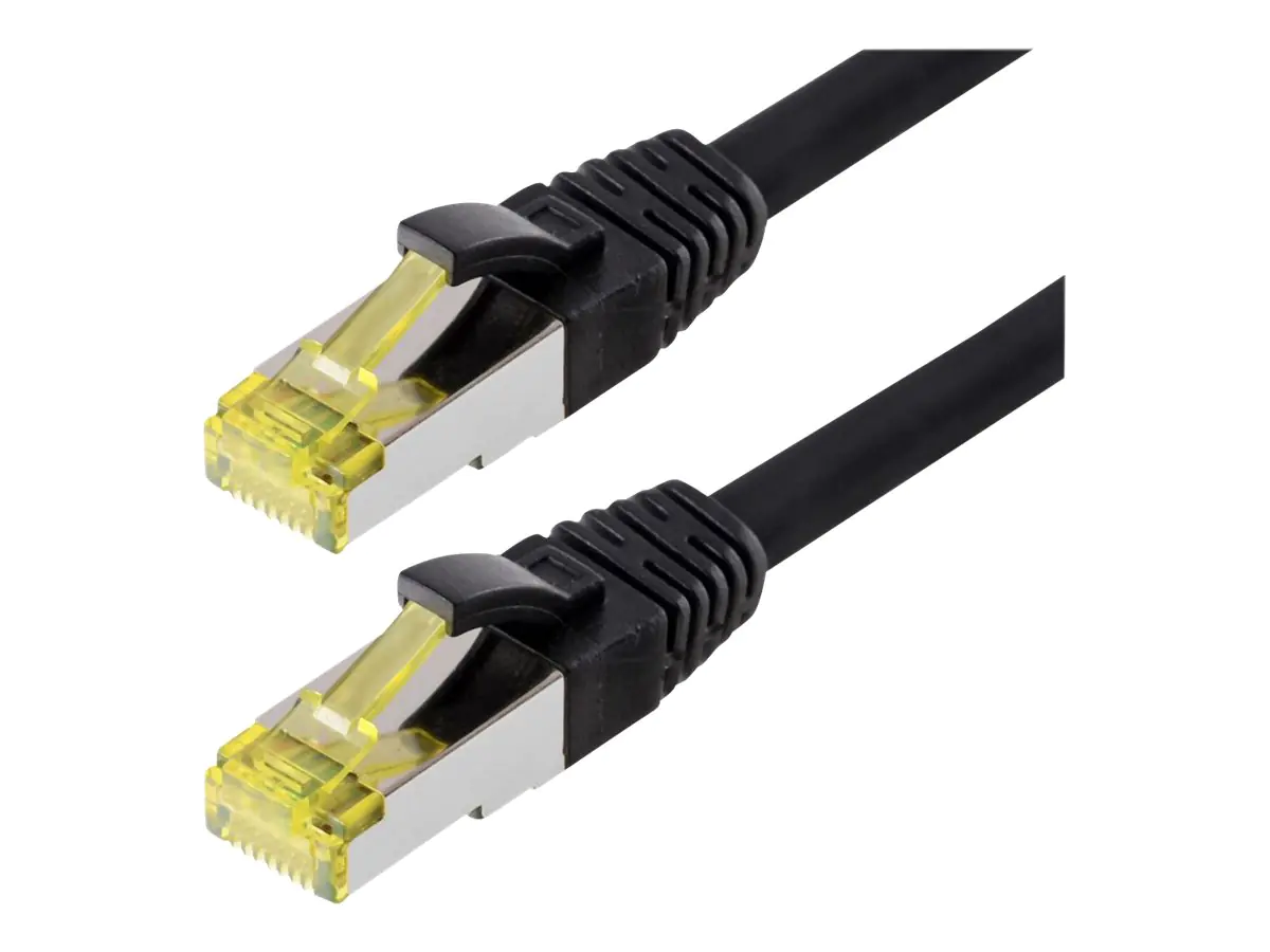 Helos - Patch-Kabel - RJ-45 (M) bis RJ-45 (M) - 25 cm - SFTP, PiMF - CAT 6a - halogenfrei, geformt, ohne Haken - Schwarz Helos - Patch-Kabel - RJ-45 (M) bis RJ-45 (M) - 25 cm - SFTP, PiMF - CAT 6a - halogenfrei, geformt, ohne Haken - Schwarz