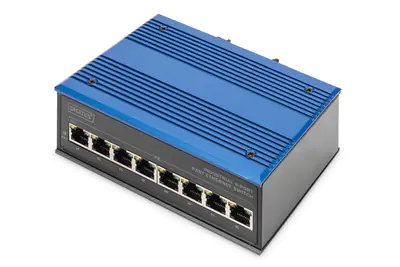 DIGITUS 8 Port Fast Ethernet Netzwerk Switch, Industrial, Unmanaged, 1 RJ45 Uplink DN-650106