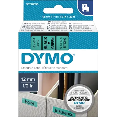 DYMO D1 - Selbstklebend - Schwarz auf Grün - Rolle (1,2 cm x 7 m) 1 Kassette(n) Etikettenband - für LabelMANAGER 100, 160, 210, 220, 260, 280, 300, 360, 420, Wireless PnP; LabelPOINT 250 DYMO D1 - Selbstklebend - Schwarz auf Grün - Rolle (1,2 cm x 7 m) 1 Kassette(n) Etikettenband - für LabelMANAGER 100, 160, 210, 220, 260, 280, 300, 360, 420, Wireless PnP; LabelPOINT 250