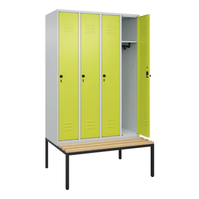 C+P Kleiderspind Classic PLUS 1.200 x 2.120 x 815 mm (B x H x T) 4 Abteile Stahl/Holz Farbe der Front: clowngrün Farbe des Korpus: lichtgrau