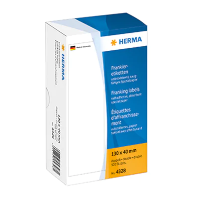 HERMA Frankieretikett 4328 130x40mm doppelt weiß 500 St./Pack. HERMA Frankieretikett 4328 130x40mm doppelt weiß 500 St./Pack.