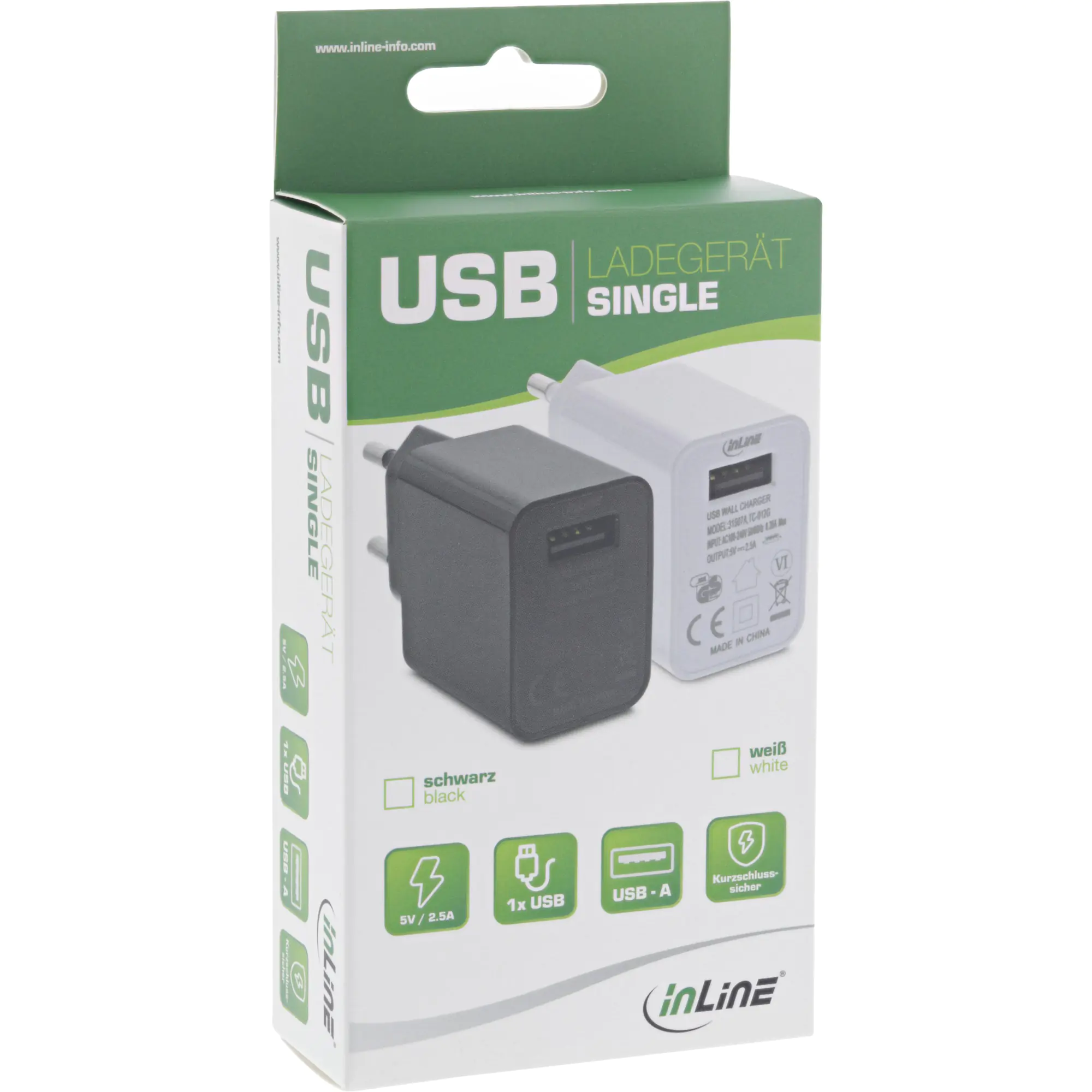 InLine USB Ladegerät Single - Netzteil - 100-240V zu 5V/2,5A - weiß 31507A