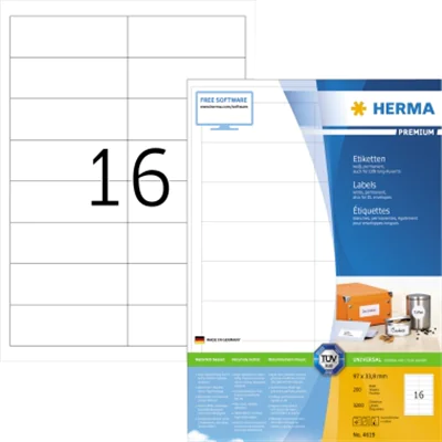 HERMA Etikett Premium 4619 97x33,8mm weiß 3.200 St./Pack. HERMA Etikett Premium 4619 97x33,8mm weiß 3.200 St./Pack.