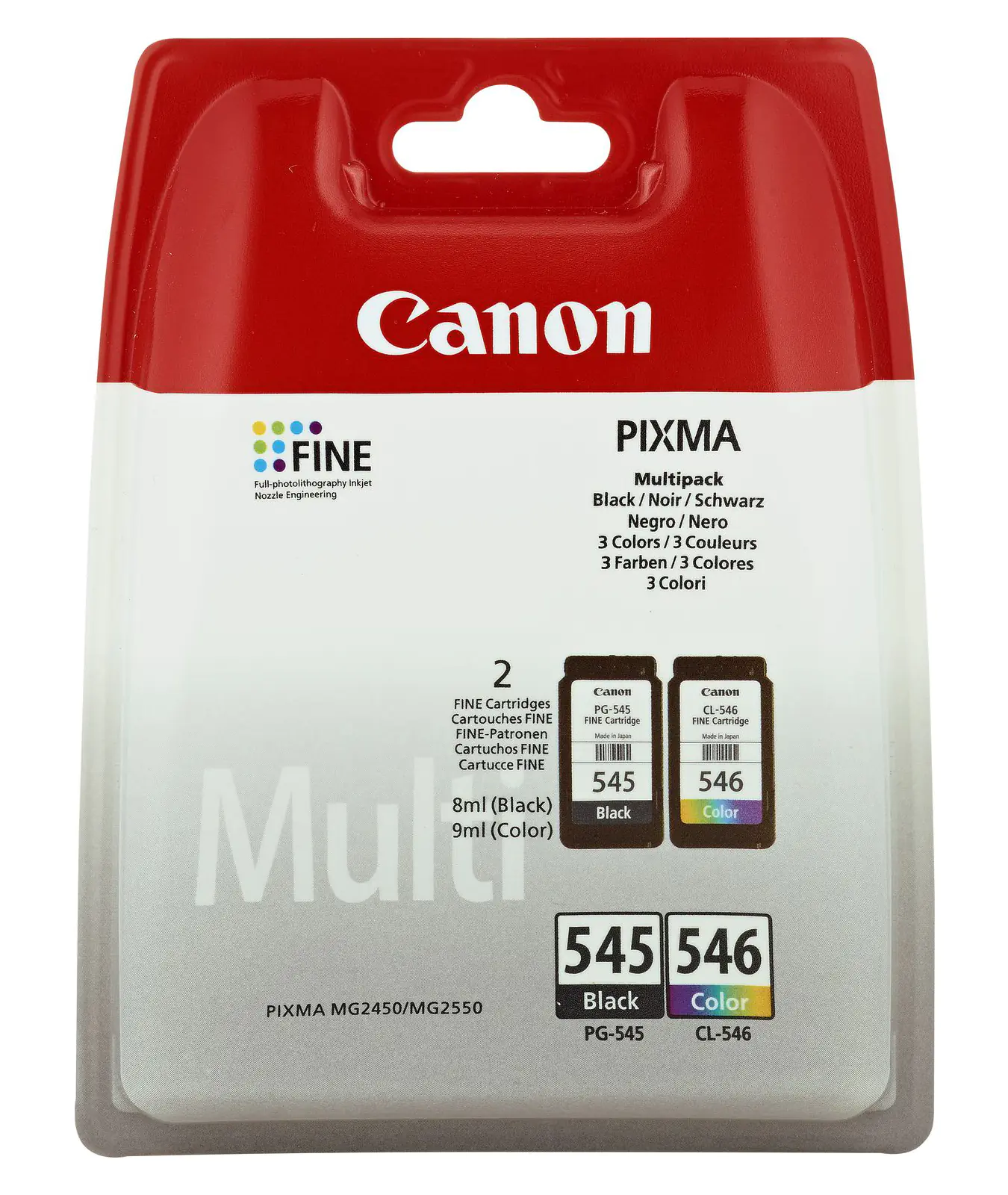 Canon PG-545 / CL-546 Multipack - 2er-Pack - 8 ml - Schwarz, Farbe (Cyan, Magenta, Gelb) - original - Tintenpatrone - für PIXMA TR4551, TR4650, TR4651, TS3350, TS3351, TS3352, TS3355, TS3450, TS3451, TS3452 Canon PG-545 / CL-546 Multipack - 2er-Pack - 8 ml - Schwarz, Farbe (Cyan, Magenta, Gelb) - original - Tintenpatrone - für PIXMA TR4551, TR4650, TR4651, TS3350, TS3351, TS3352, TS3355, TS3450, TS3451, TS3452