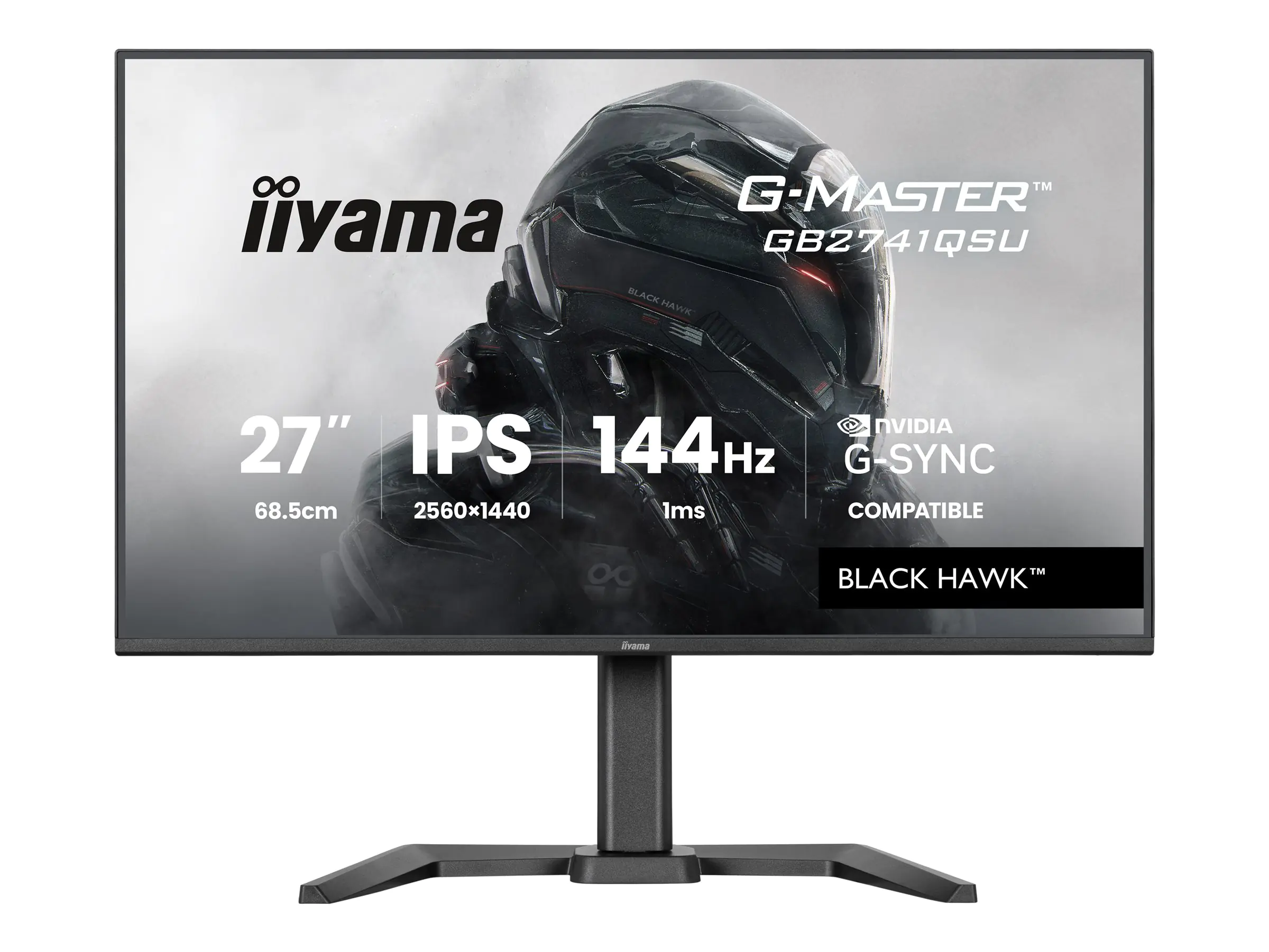 Iiyama G-MASTER Black Hawk GB2741QSU-B1 - LED-Monitor - Gaming - 68.6 cm (27") - 2560 x 1440 @ 144 Hz - IPS - 350 cd/m² - 1500:1 - 1 ms - HDMI, DisplayPort - Lautsprecher - Schwarz, Matte