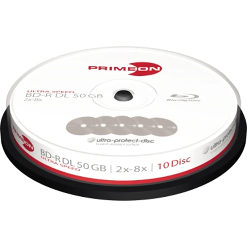 Primeon ultra-protect-disc - 10 x BD-R DL - 50 GB 2x - 8x - Beschriftungsetiketten - Silber - Spindel