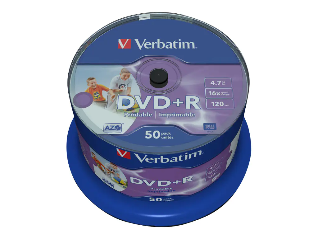 Verbatim - 50 x DVD+R - 4.7 GB 16x - Bedruckbarer Innenring, in Fotoqualität bedruckbare Oberfläche - Spindel