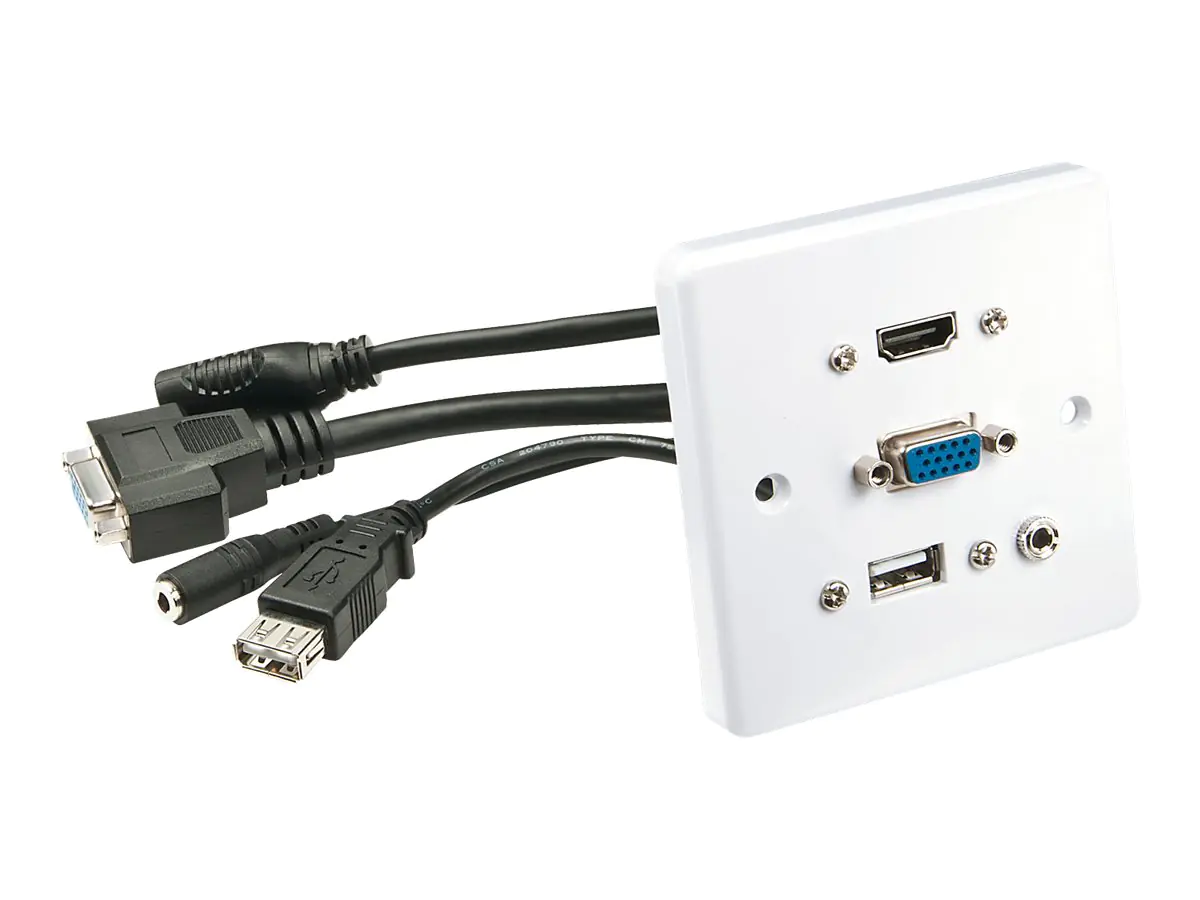 LINDY Multi AV Faceplate - Frontabdeckung - geeignet für Wandmontage - Mini-Phone Stereo 3,5 mm, HDMI, USB Type A, VGA - weiß - Abdeckung mit einer Aussparung