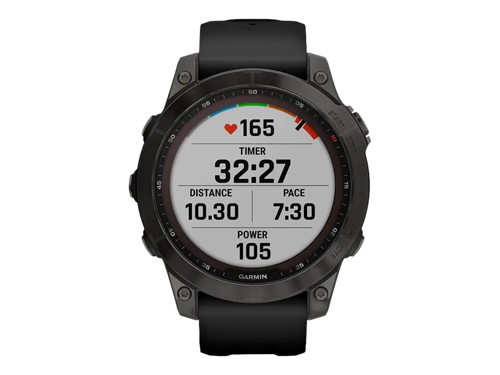 Garmin fenix 7 Sapphire Solar - 47 mm - titanium black DLC - Sportuhr mit Band - Silikon - schwarz - Handgelenkgröße: 125-208 mm - Anzeige 3.302 cm (1.3") - 32 GB - Bluetooth, Wi-Fi, ANT+ - 73 g