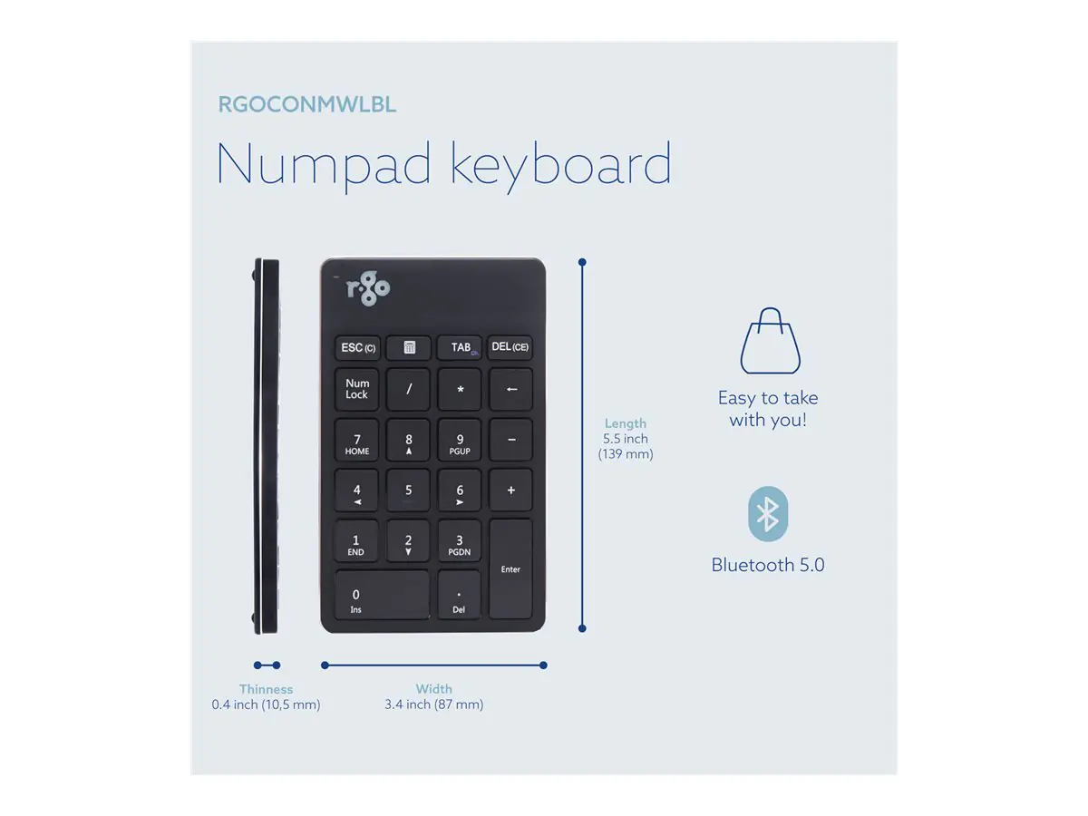 R Go Nummernblock Compact break - Tastenfeld - kabellos - Bluetooth 2.0 - Schwarz