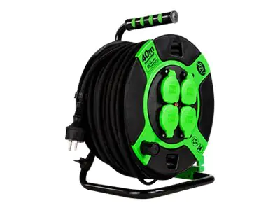 REV - Verlängerungsrolle - Wechselstrom 230 V - 3000 Watt - Ausgangsanschlüsse: 4 (4 x Spannung) - 40 m Schnur - Schwarz, grün