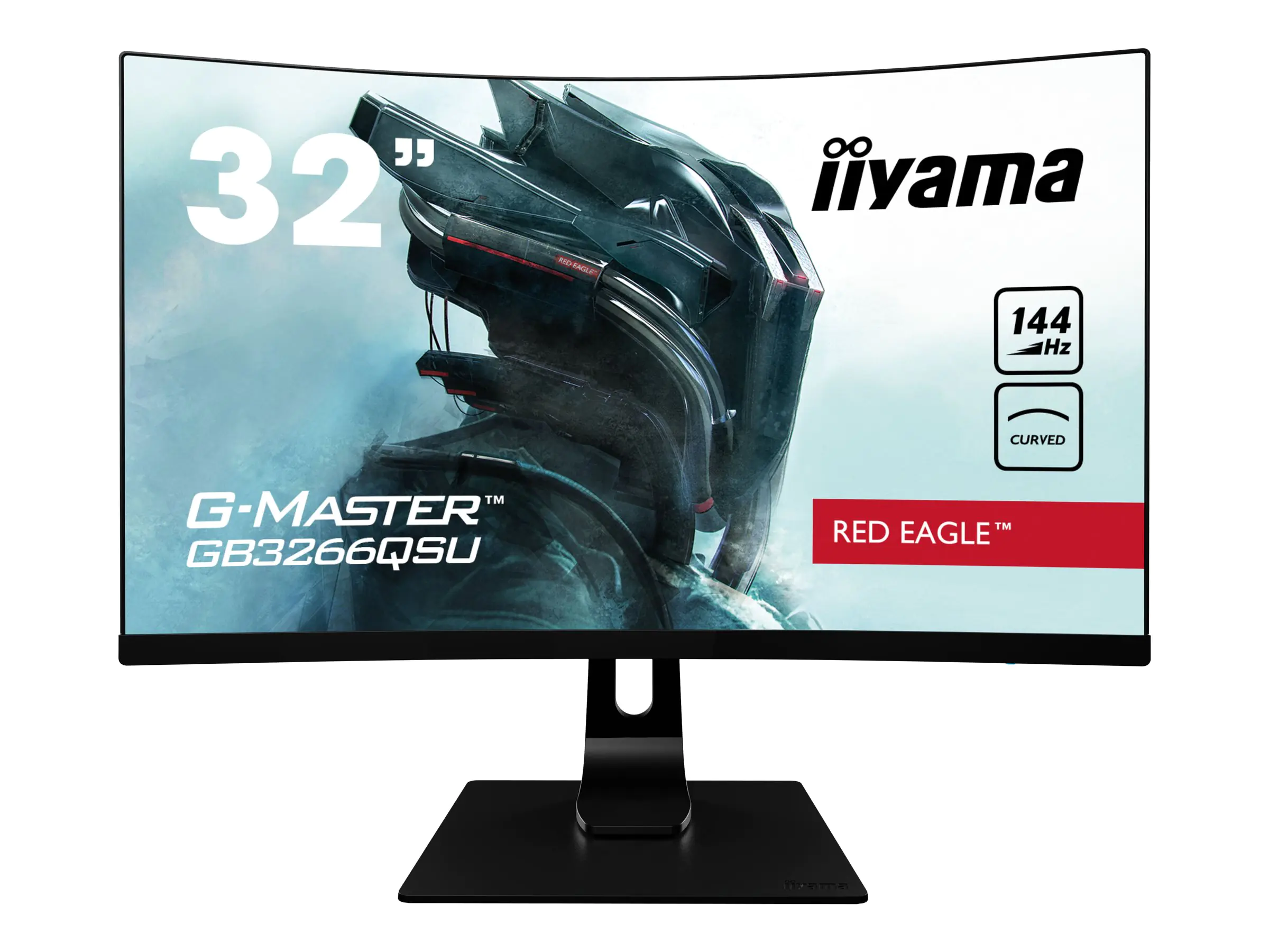 Iiyama G-MASTER Red Eagle GB3266QSU-B1 - LED-Monitor - gebogen - 81.3 cm (32") (31.5" sichtbar) - 2560 x 1440 WQHD @ 144 Hz - VA - 400 cd/m² - 3000:1 - 1 ms - 2xHDMI, 2xDisplayPort - Lautsprecher - mattschwarz