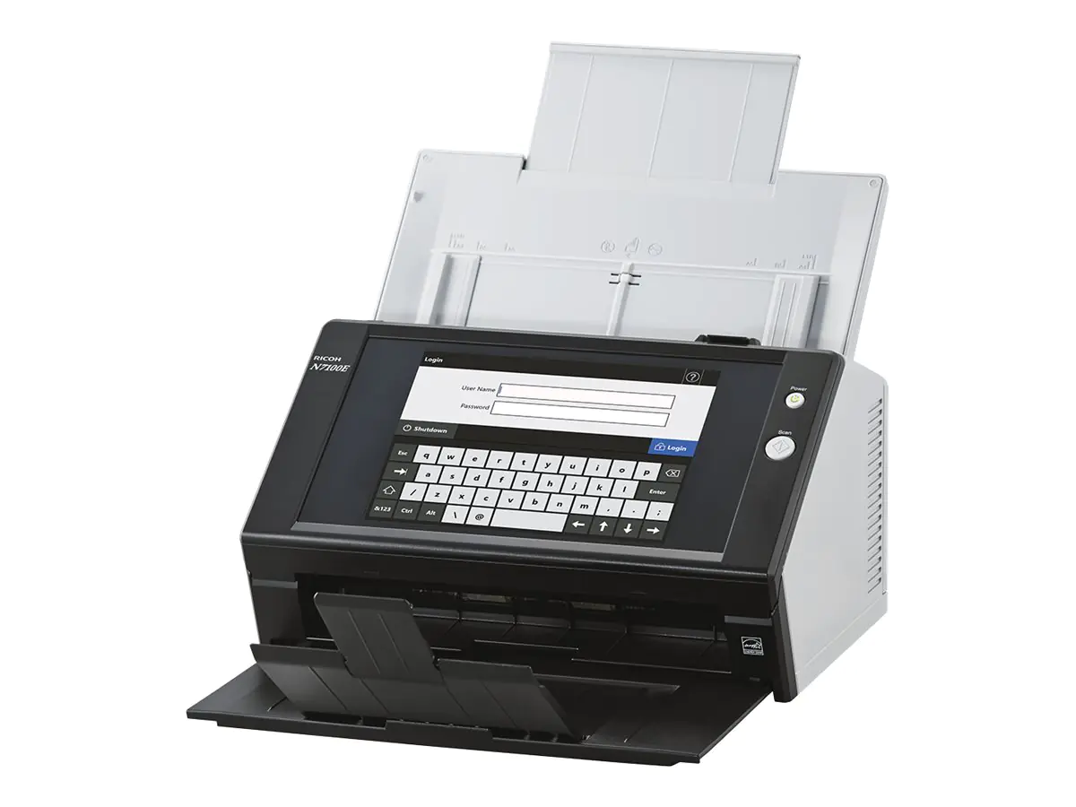 Ricoh Image Scanner N7100E - Dokumentenscanner - Dual CIS - Duplex - 216 x 355.6 mm - 600 dpi x 600 dpi - bis zu 25 Seiten/Min. (einfarbig) / bis zu 25 Seiten/Min. (Farbe) - automatischer Dokumenteneinzug (50 Blätter) - bis zu 4000 Scanvorgänge/Tag - Giga Ricoh Image Scanner N7100E - Dokumentenscanner - Dual CIS - Duplex - 216 x 355.6 mm - 600 dpi x 600 dpi - bis zu 25 Seiten/Min. (einfarbig) / bis zu 25 Seiten/Min. (Farbe) - automatischer Dokumenteneinzug (50 Blätter) - bis zu 4000 Scanvorgänge/Tag - Giga
