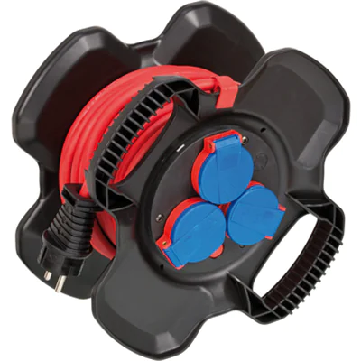 brennenstuhl® Kabeltrommel X-Gum AT-N05V3V3-F 3G1,5 10m IP44 schwarz/rot/blau 3 Steckdosen