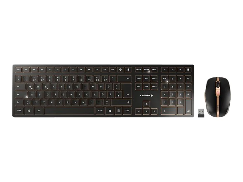 CHERRY DW 9100 SLIM - Tastatur-und-Maus-Set - kabellos - 2.4 GHz, Bluetooth 4.2 - QWERTY - US mit Euro-Symbol - Tastenschalter: CHERRY SX - schwarz/bronze CHERRY DW 9100 SLIM - Tastatur-und-Maus-Set - kabellos - 2.4 GHz, Bluetooth 4.2 - QWERTY - US mit Euro-Symbol - Tastenschalter: CHERRY SX - schwarz/bronze
