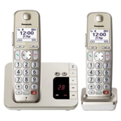 Panasonic KX-TGE262GN, DECT-Telefon, Kabelloses Mobilteil, Freisprecheinrichtung, 200 Eintragungen, Anrufer-Identifikation, Champagner