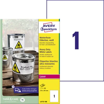 Avery Zweckform Etikett L4775-100 210x297mm wetterfest 100St. Avery Zweckform Etikett L4775-100 210x297mm wetterfest 100St.