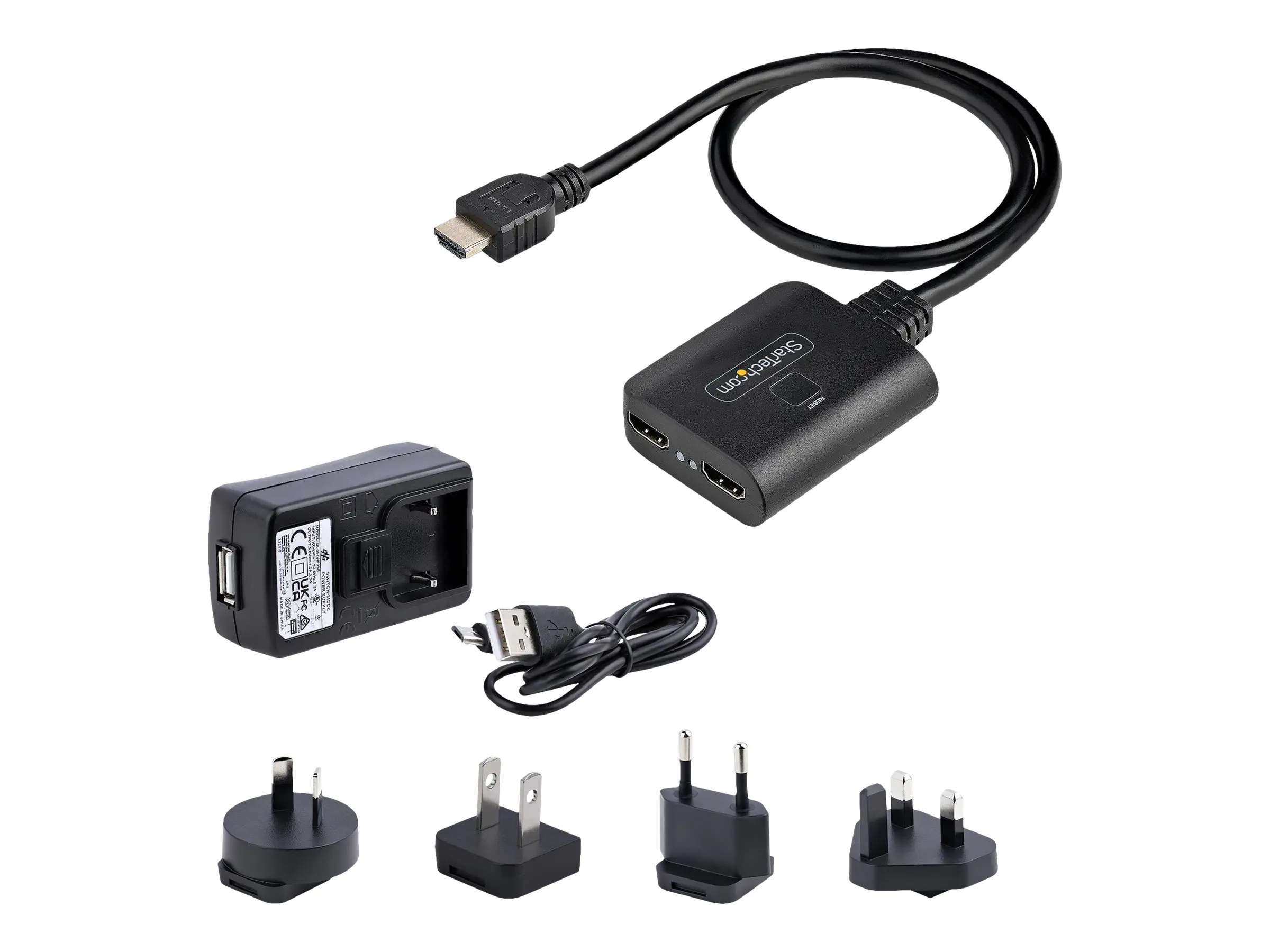 StarTech 2-Port HDMI Splitter, 4K 60Hz HDMI 2.0 Video, 4K HDMI Splitter 1 In 2 Out, 1x2 HDMI Display/Output Splitter, HDR/HDCP - 20in (50cm) Built-in HDMI Cable, Powered via USB or Included Power Supply (HDMI-SPLITTER-4K60UP) - Video-/Audio-Splitter - Des StarTech 2-Port HDMI Splitter, 4K 60Hz HDMI 2.0 Video, 4K HDMI Splitter 1 In 2 Out, 1x2 HDMI Display/Output Splitter, HDR/HDCP - 20in (50cm) Built-in HDMI Cable, Powered via USB or Included Power Supply (HDMI-SPLITTER-4K60UP) - Video-/Audio-Splitter - Des