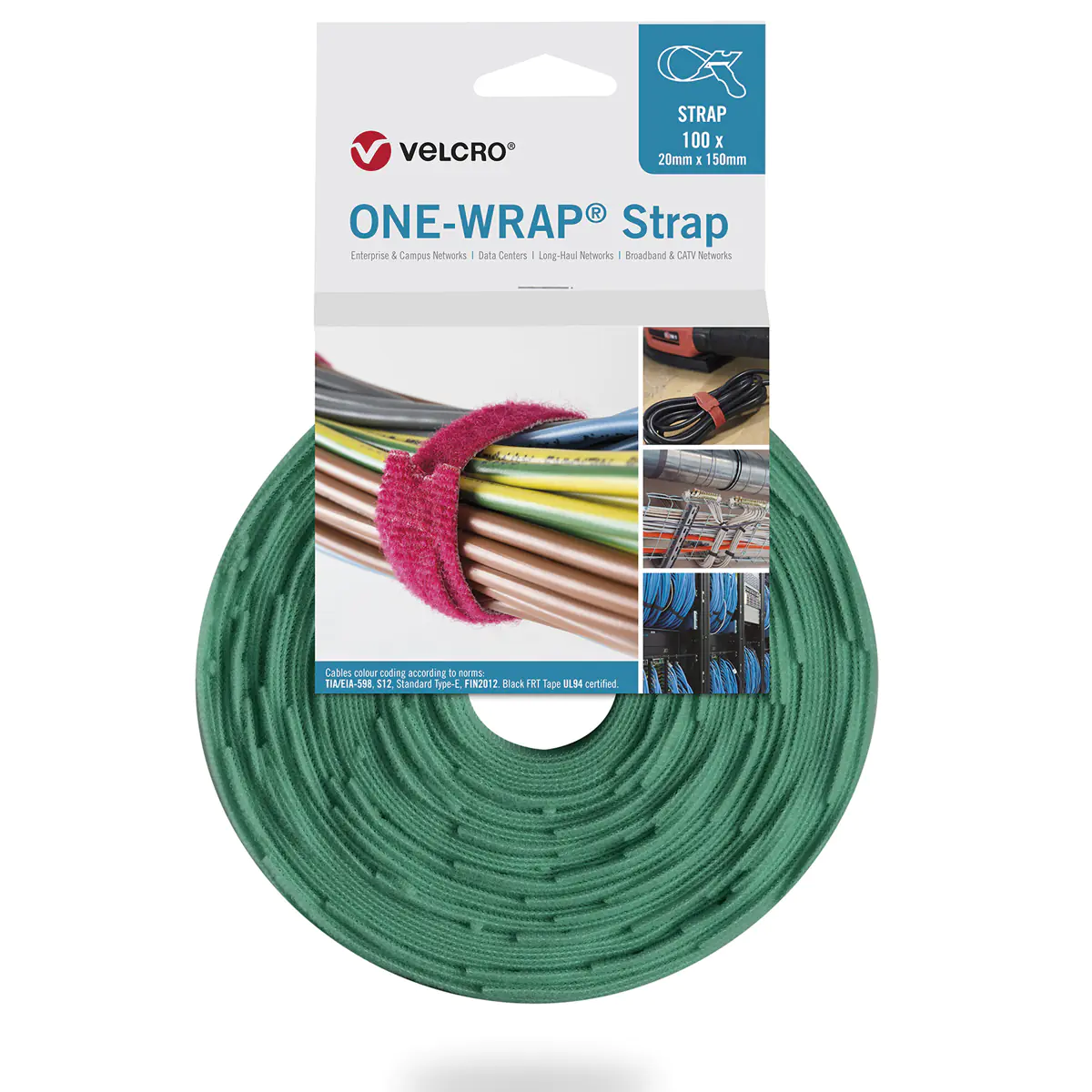 VELCRO ONE-WRAP - Lösbarer Kabelbinder - Polypropylen (PP) - Velcro - Grün - 330 mm - 20 mm