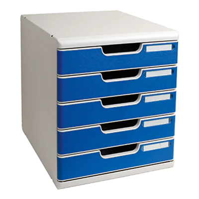 Exacompta Schubladenbox MODULO 5 Schubladen DIN A4+ Polystyrol Gehäusefarbe: lichtgrau Farbe der Schublade: blau Exacompta Schubladenbox MODULO 5 Schubladen DIN A4+ Polystyrol Gehäusefarbe: lichtgrau Farbe der Schublade: blau