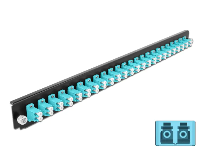 Delock Rack-Montageblech für Glasfaser-Spleißbox - Vorderseite - LC MM X 24 - Aquamarin - 1U - 48.3 cm (19") 43360