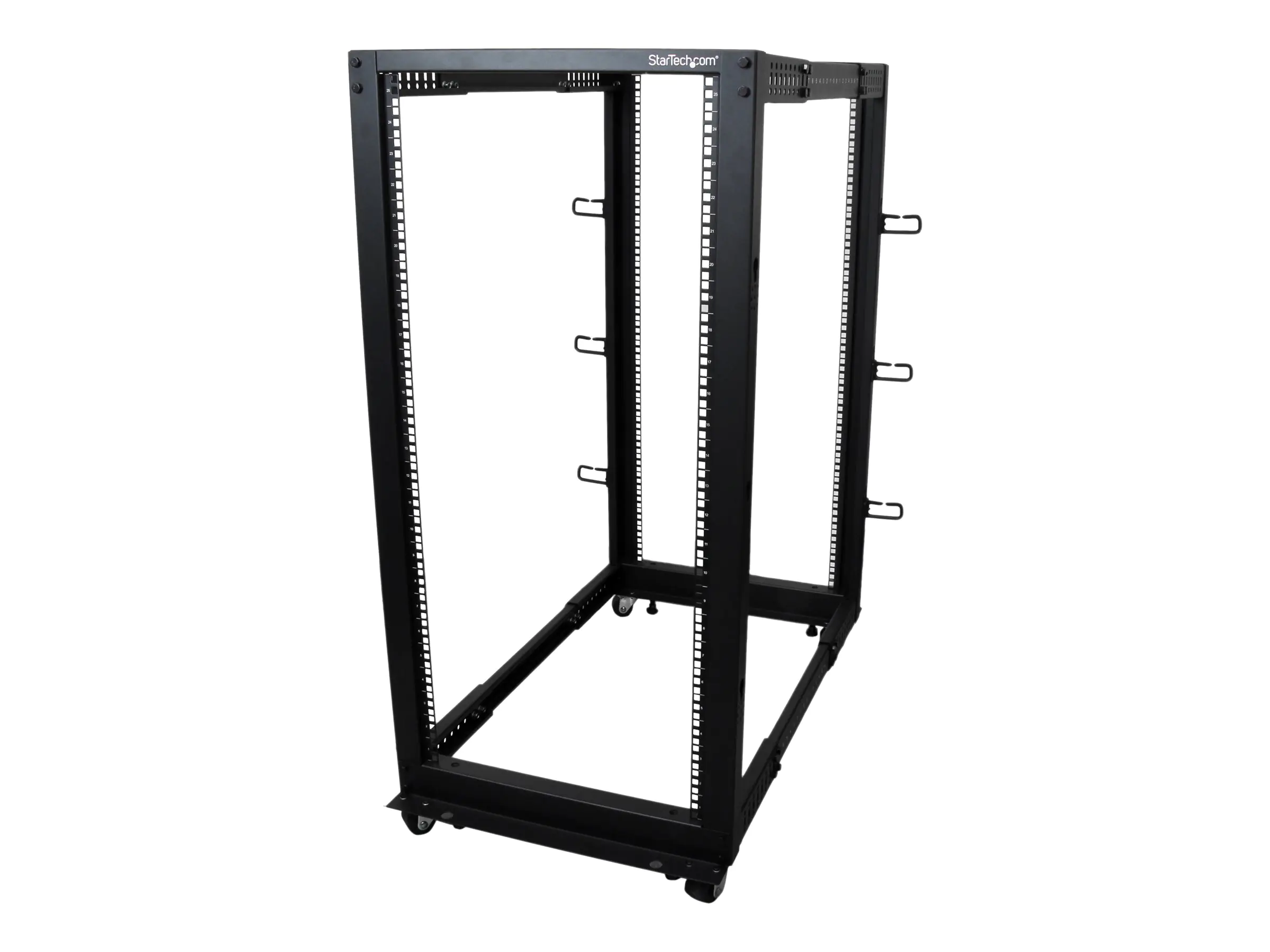 StarTech.com Open Frame Rack 25HE - 4 Pfosten Serverschrank - 58 cm - 104 cm tiefenverstellbar mit Rollen / Nivellierfüße und Kabelverwaltung (4POSTRACK25U)