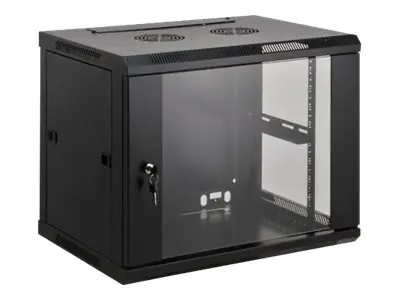 Intellinet Network Cabinet, Wall Mount (Standard), 9U, Usable Depth 500mm/Width 540mm, Black, Assembled, Max 60kg, Metal & Glass Door, Back Panel, Removeable Sides,Suitable also for use on desk or floor, 19",Parts for wall install (eg screws/rawl