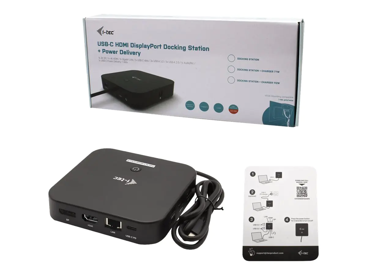 i-Tec - Dockingstation - USB-C 3.1 / Thunderbolt 3 - HDMI, DP++ - 1GbE - 100 Watt