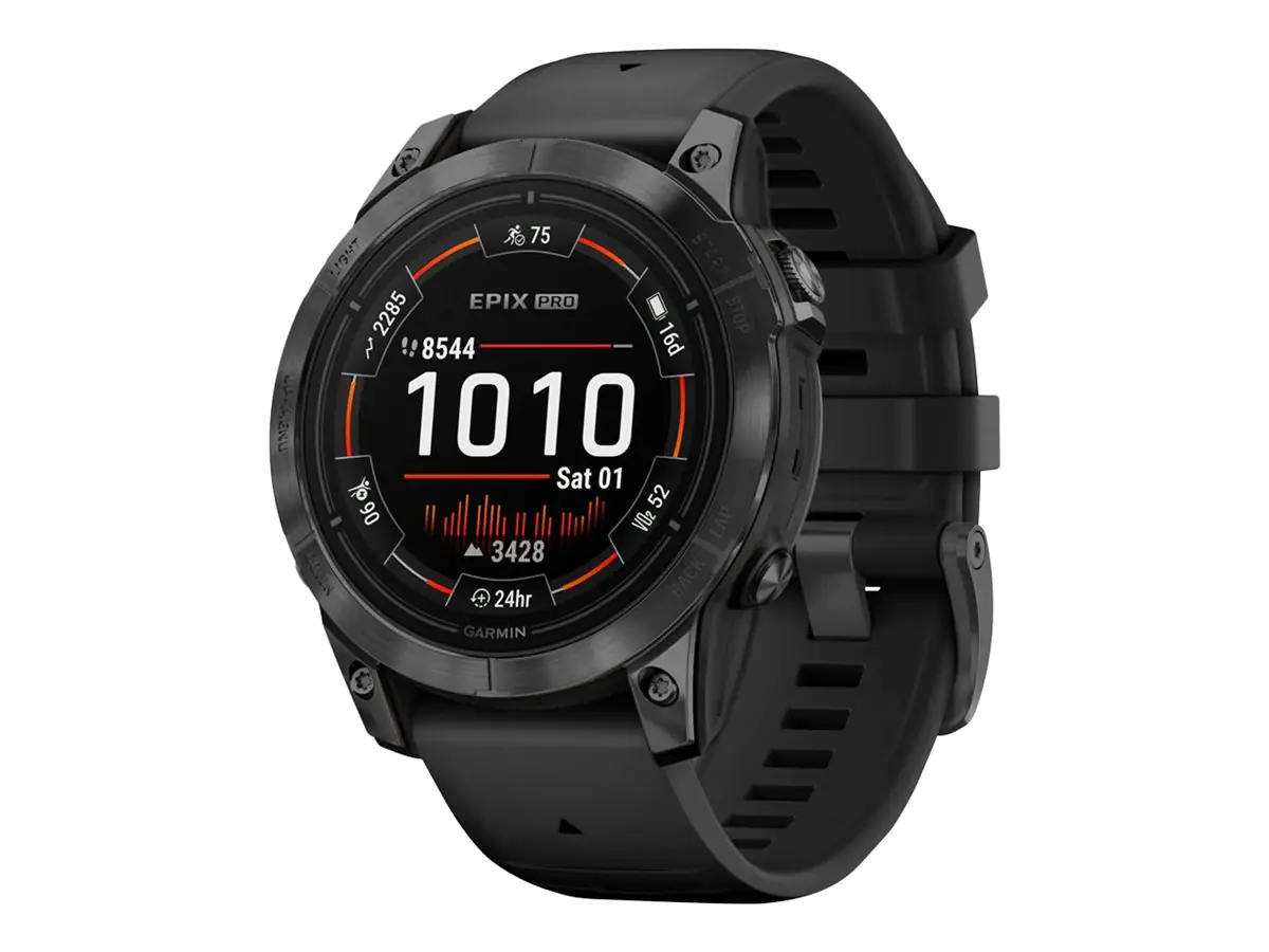 Garmin epix Pro - Standard Edition - 47 mm - faserverstärktes Polymer in Slate Gray - intelligente Uhr mit Band - Silikon - schwarz - Handgelenkgröße: 125-208 mm - Anzeige 3.3 cm (1.3") - 32 GB - Bluetooth, Wi-Fi, ANT+ - 78 g