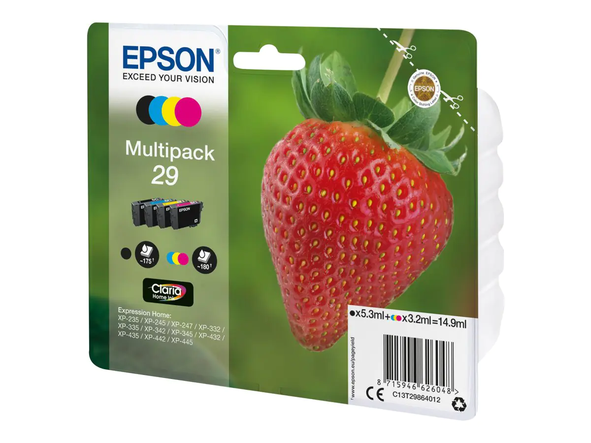 Epson 29 Multipack - 4er-Pack - Schwarz, Gelb, Cyan, Magenta - Original - Blisterverpackung - Tintenpatrone - für Expression Home XP-245, 247, 255, 257, 332, 342, 345, 352, 355, 435, 442, 445, 452, 455