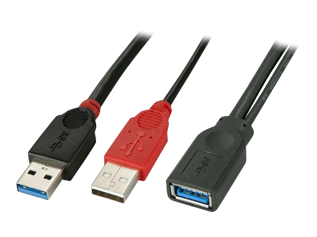 Lindy USB 3.0 Dual Power Kabel - USB-Kabel - USB Typ A, USB Typ A (nur Spannung) (M) zu USB Typ A (W) - USB 3.0 - 50 cm - Schwarz, Rot