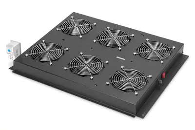 DIGITUS Professional Unique DN-19 FAN-6-SRV-B - Rack-Lüftereinsatz - mit 6 Ventilatoren, Thermostat - Schwarz, RAL 9005 - 48.3 cm (19")