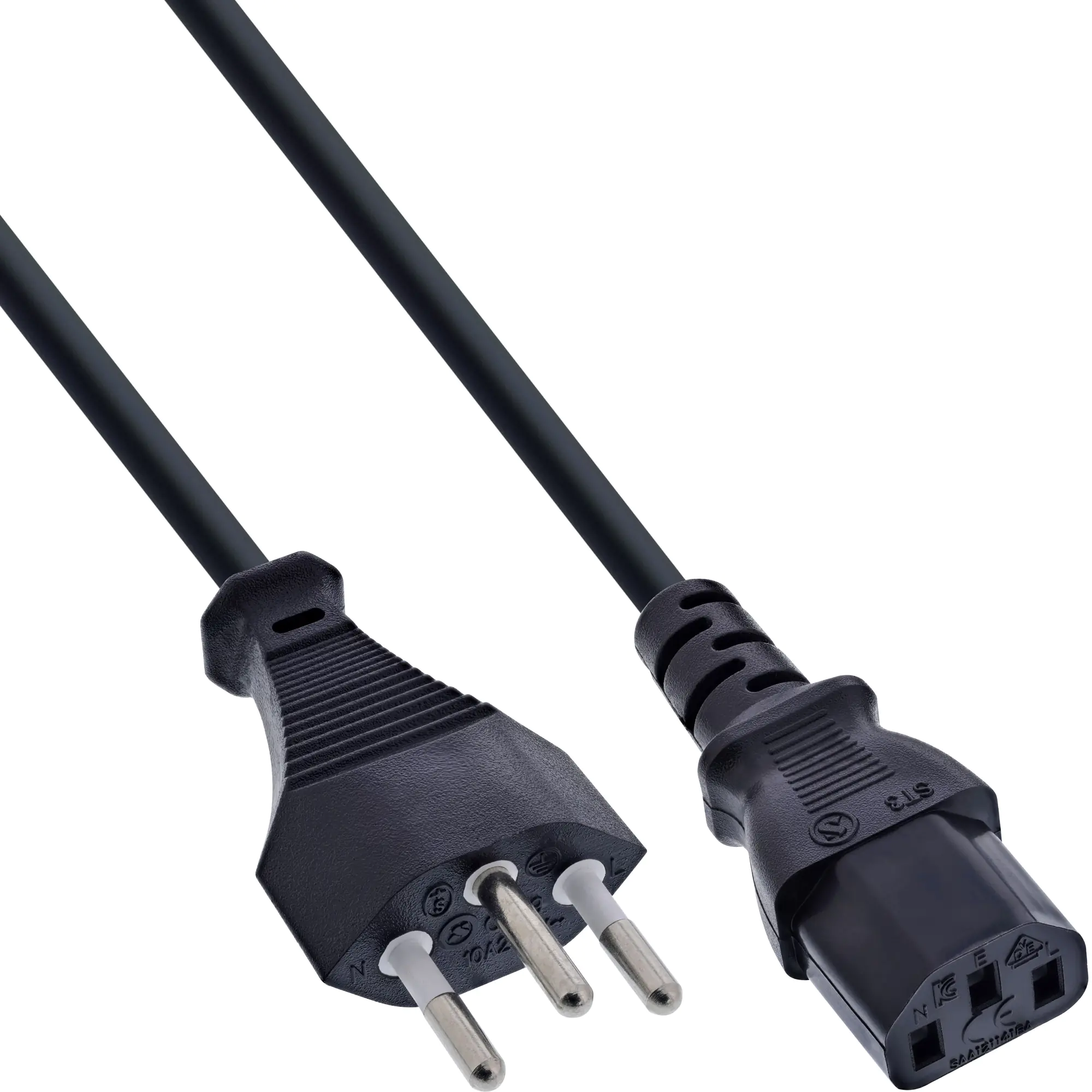 InLine Netzkabel - Netzstecker Schweiz SEV 1011 auf IEC-C13 - schwarz - 1,8 m 16652C