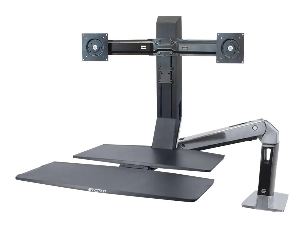 Ergotron WorkFit-A Dual Workstation With Worksurface - Stehender Tischwandler - Polished Aluminum, Schwarz