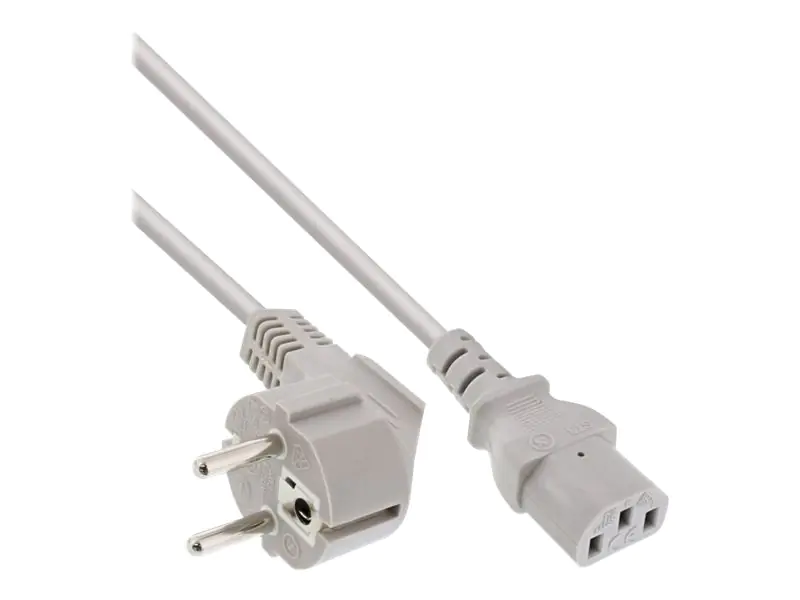 InLine - Stromkabel - power CEE 7/7 (S) gewinkelt zu power IEC 60320 C13 gerade - 5 m - Grau