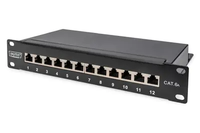 Digitus DN-91612S-EA - Patch Panel - Rack montierbar - CAT 6a - STP - RJ-45 X 12 - Schwarz, RAL 9005 - 1U - 25.4 cm (10")