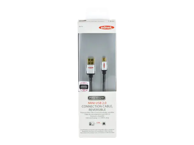 Ednet - USB-Kabel - USB (M) umkehrbar bis Mini-USB, Typ B (M) - USB 2.0 - 1.8 m - geformt - Schwarz