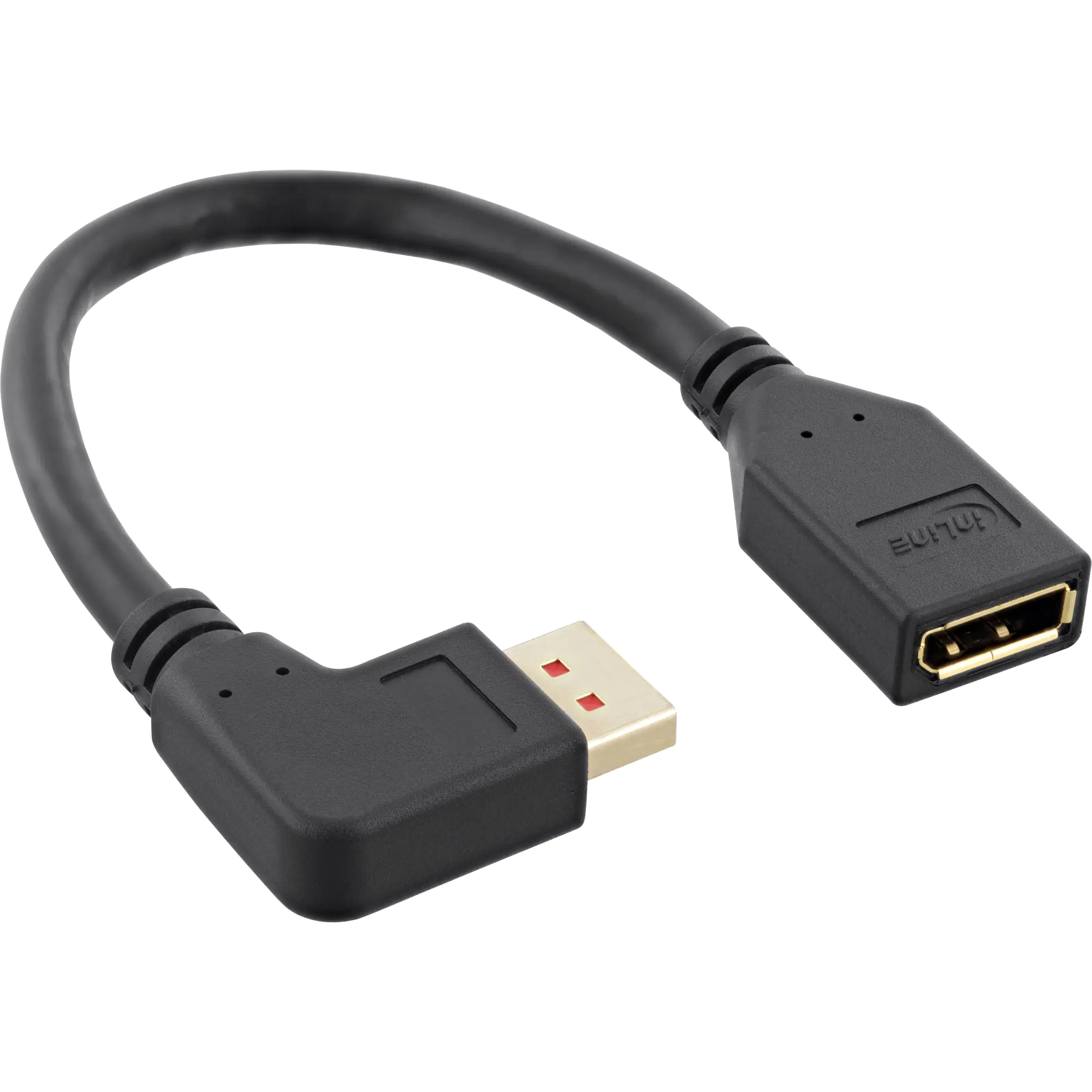 InLine - DisplayPort-Adapter - DisplayPort (W) gerade zu DisplayPort (M) links gewinkelt - DisplayPort 1.4 - 15 cm - 8K Unterstützung - Schwarz