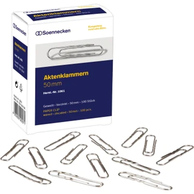 Soennecken Aktenklammer 1061 50mm gewellt verzinkt 100 St./Pack. Soennecken Aktenklammer 1061 50mm gewellt verzinkt 100 St./Pack.