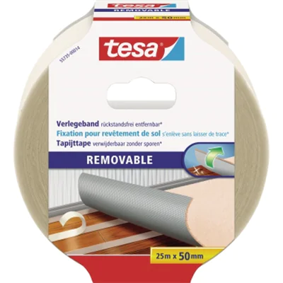 tesa® Verlegeband Removable 50 mm x 25 m (B x L) beidseitig klebend wieder ablösbar Polyethylenfolie transparent tesa® Verlegeband Removable 50 mm x 25 m (B x L) beidseitig klebend wieder ablösbar Polyethylenfolie transparent