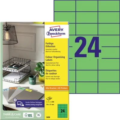 Avery Zweckform Universaletikett 3450 70x37mm grün 2.400 St./Pack. Avery Zweckform Universaletikett 3450 70x37mm grün 2.400 St./Pack.